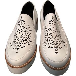 Anne Fontaine platform loafers, pierced white leather, rubber sole. Like new.